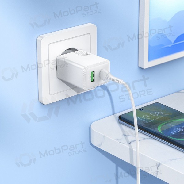 Cargador de teléfono Hoco N71 30 W GaN USB-C + USB-A con cable USB-C de 1 m blanco