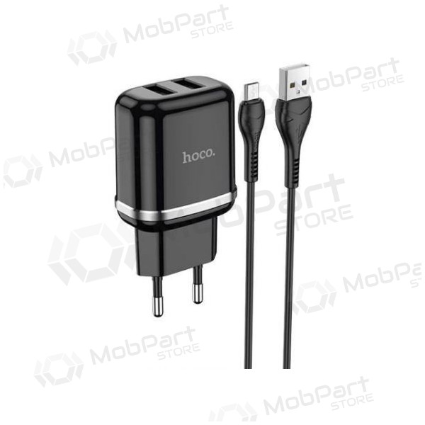 Cargador HOCO N4 Aspiring Dual USB + microUSB cable (5V 2.4A) (negro)
