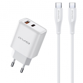 Cargador de teléfono Awei PD81C-EU 22.5 W USB-C + USB-A con cable USB-C de 1 m
