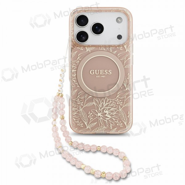 Funda para Apple iPhone 18 Pro - Guess IML Flowers Allover Strap MagSafe (rosa)