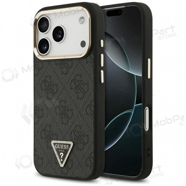 Funda para Apple iPhone 17 Pro Max -Guess PU Leather 4G Strass Triangle Logo Gold Frame MagSafe- (negra)