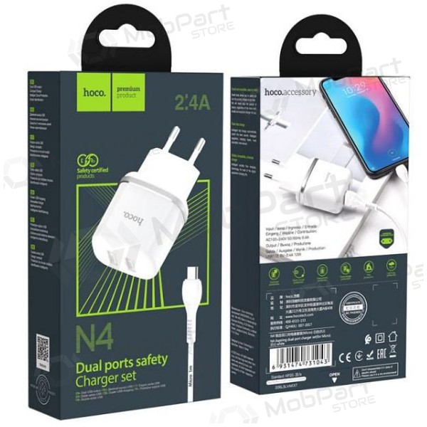 Cargador HOCO N4 Aspiring Dual USB + type-C cable (5V 2.4A) (blanco)