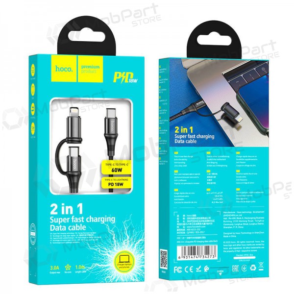 USB cable Hoco X50 2-in-1 Exquisito Type-C - Type-C / Lightning 1.0m (negro)