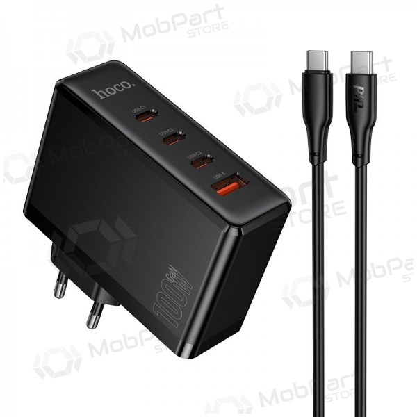 Cargador de red Hoco N85 100 W 3x USB-C + USB-A con cable USB-C de 2 m negro