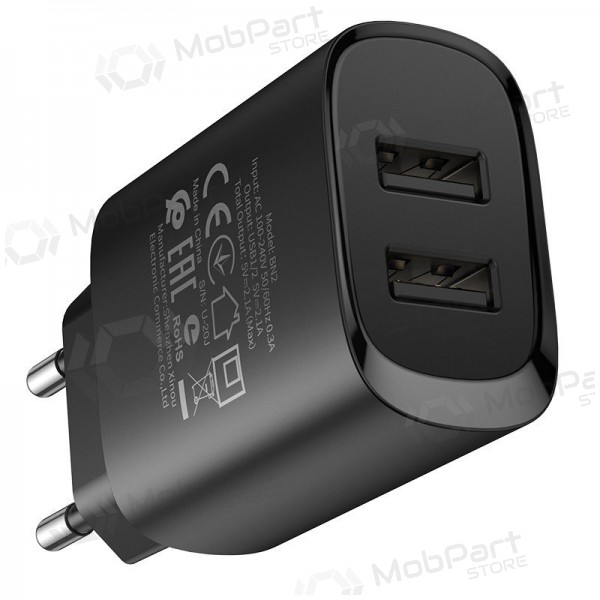 Cargador Borofone BN2 2xUSB 2.1A + USB Type-C (negro)