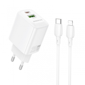Cargador de teléfono Borofone BN27 20 W USB-C + USB-A con cable Lightning 1 m blanco