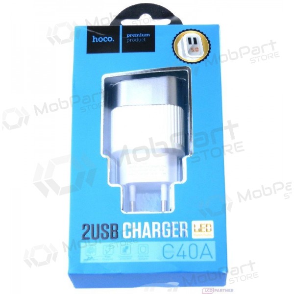 Cargador FastCharge HOCO C40A Speedmaster Dual USB (5V 2.4A) (blanco)
