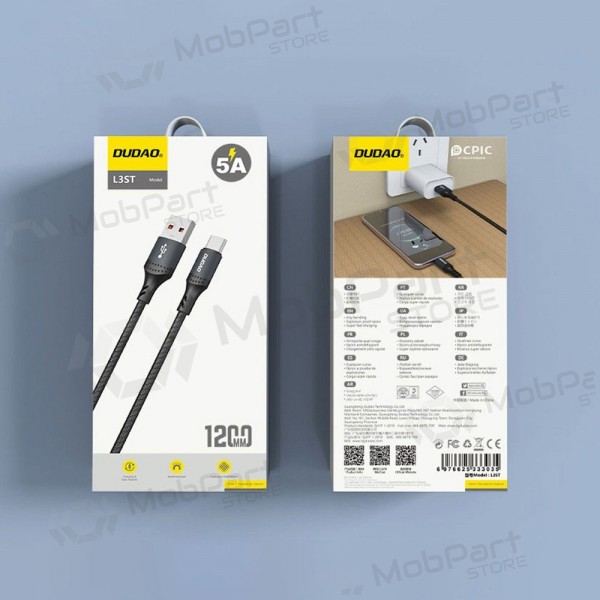 Cable USB-C Dudao L3ST USB-A a USB-C 2 m 5 A negro