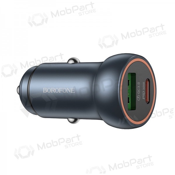 Cargador de coche Borofone BZ32A USB-C/USB-A 30W gris