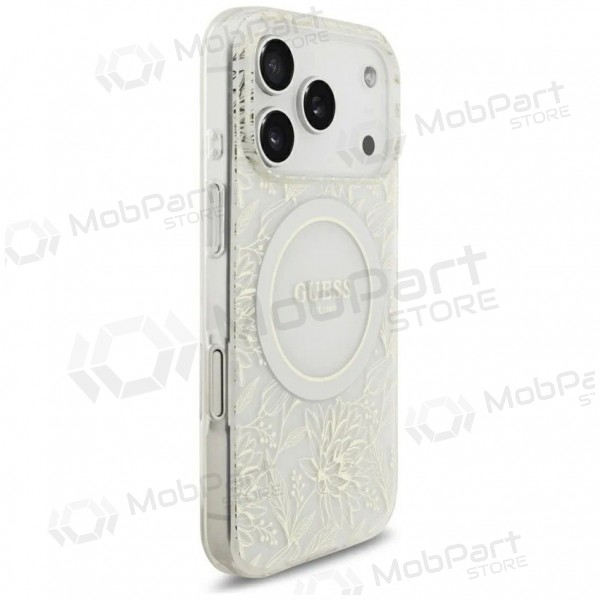 Funda para Apple iPhone 18 Pro - Guess IML Flowers Allover Strap MagSafe (blanco)
