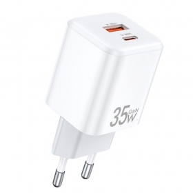 Cargador Awei PD66-EU GaN 35W USB-A/USB-C blanco