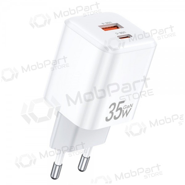 Cargador Awei PD66-EU GaN 35W USB-A/USB-C blanco