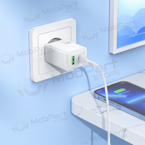 Cargador de teléfono Hoco N71 30 W GaN USB-C + USB-A con cable Lightning de 1 m blanco
