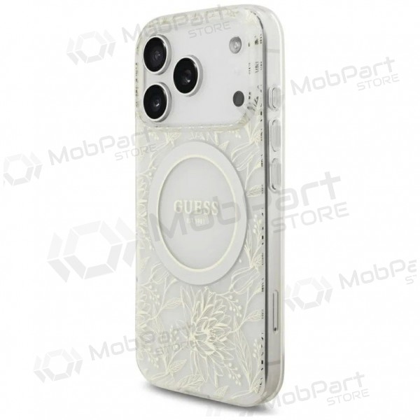 Funda para Apple iPhone 18 Pro - Guess IML Flowers Allover Strap MagSafe (blanco)