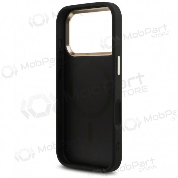 Funda para Apple iPhone 17 Pro Max -Guess PU Leather 4G Strass Triangle Logo Gold Frame MagSafe- (negra)