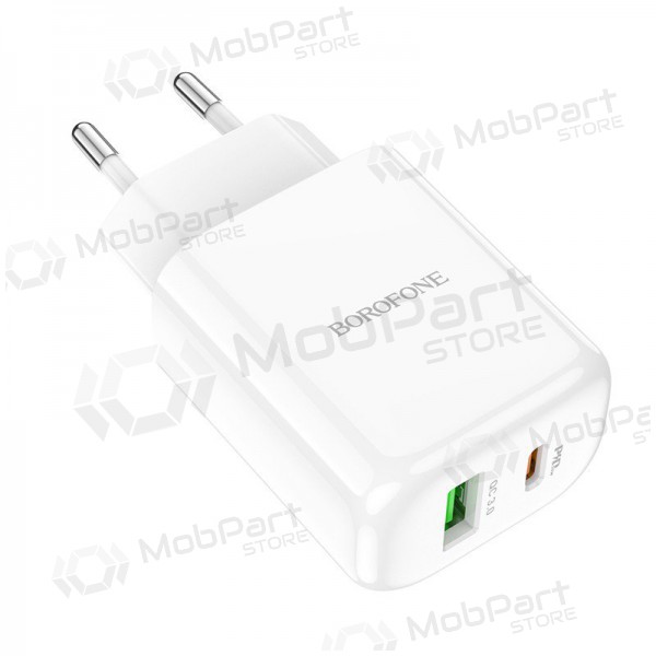 Cargador Borofone BN4 1xUSB, 1xType-C QC 3.0, PD 2.0 20W (blanco)