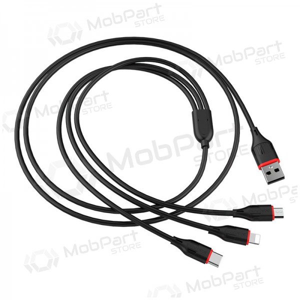 USB cable Borofone BX17 3in1 microUSB-Lightning-Type-C 1.0m (negro)