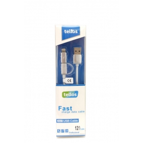 USB cable Tellos TPE 2in1 microUSB - Lightning (plata) 1.2m