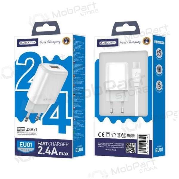 Cargador buitinis Jellico EU01 2.4A USB + MicroUSB blanco