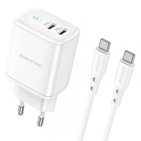 Cargador buitinis Borofone BN9 2xType-C 35W + Type-C blanco