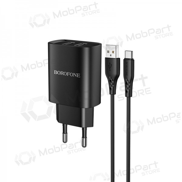 Cargador Borofone BN2 2xUSB 2.1A + USB Type-C (negro)