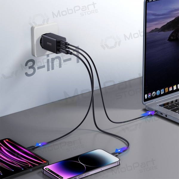 Cargador buitinis Joyroom GaN JR-TCG01 2xUSB-C/USB-A 65W + USB-C cable 1.2m negro