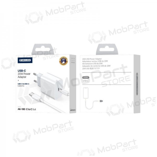 Cargador Jellico AK180 20W USB-C + USB-C to USB-C cable 1.0m blanco