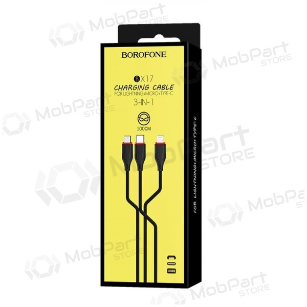 USB cable Borofone BX17 3in1 microUSB-Lightning-Type-C 1.0m (negro)