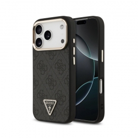 Funda para Apple iPhone 18 Pro - Guess PU Leather 4G Strass Triangle Logo Gold Frame MagSafe