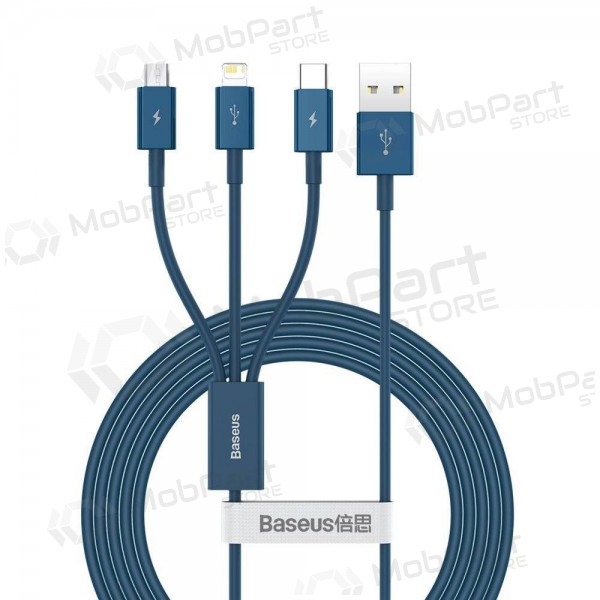 Cable USB Baseus Superior USB - microUSB+Lightning+Type-C 100W 1.5m (azul) CAMLTYS-03