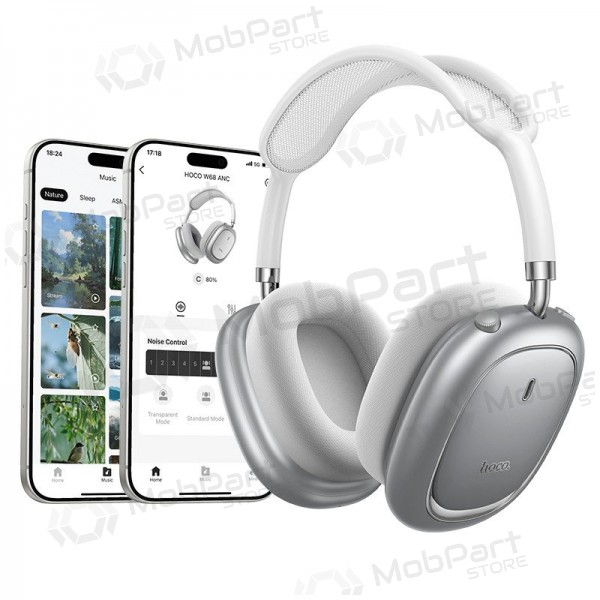 Auriculares inalámbricos con micrófono Hoco W68 ANC Bluetooth plateados