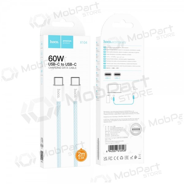 USB cable Hoco X104 60W USB-C to USB-C 2.0m blanco