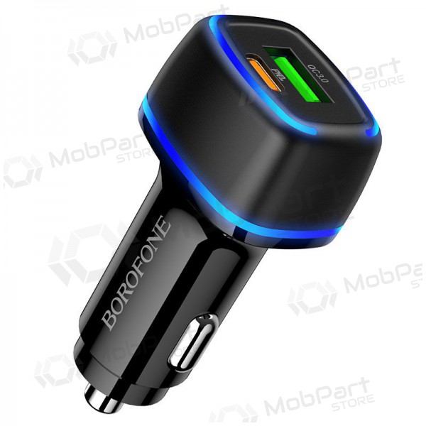 Cargador automobilinis Borofone BZ14A PD20W+QC3.0 x 2 USB (Type-C to Lightning) (negro)