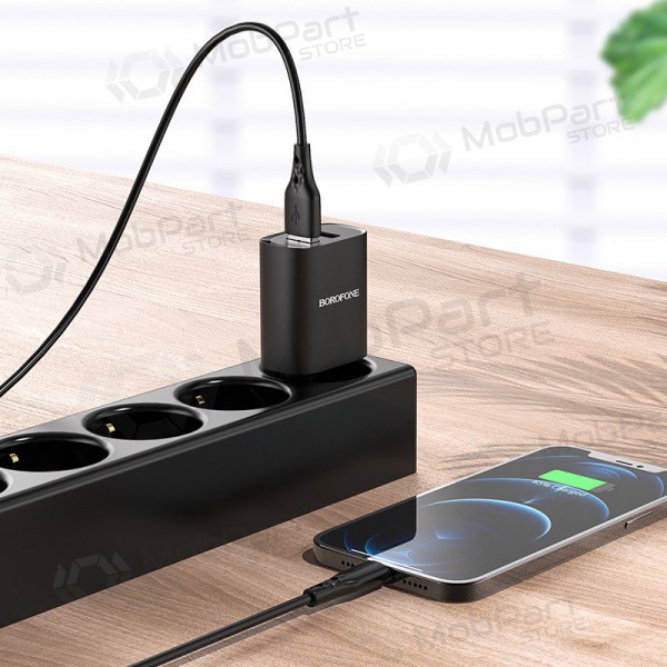Cargador Borofone BN2 2xUSB 2.1A + Lightning (negro)