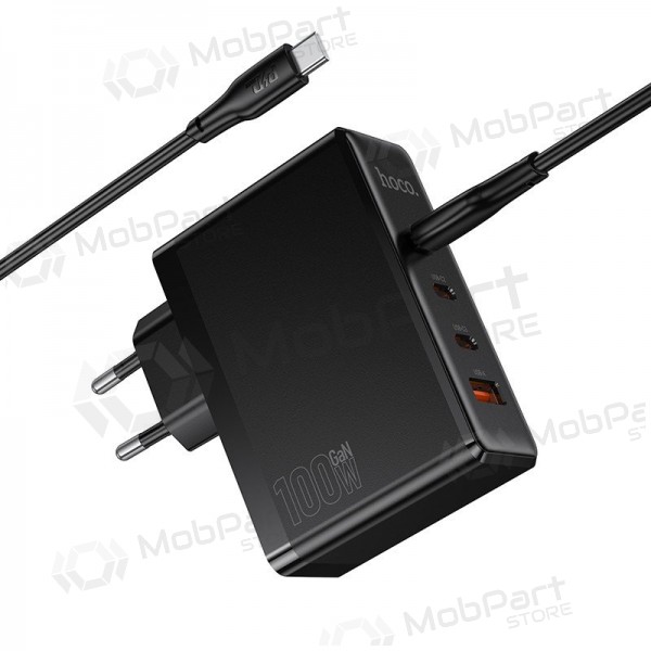 Cargador de red Hoco N85 100 W 3x USB-C + USB-A con cable USB-C de 2 m negro
