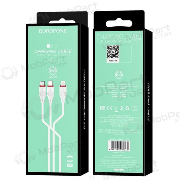 USB cable Borofone BX17 3in1 microUSB-Lightning-Type-C (blanco)