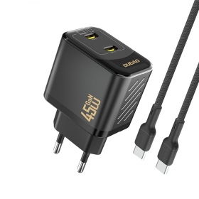 Cargador de teléfono Dudao A28PC 45 W GaN 2x USB-C con cable USB-C de 1 m negro