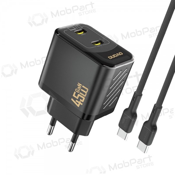 Cargador de teléfono Dudao A28PC 45 W GaN 2x USB-C con cable USB-C de 1 m negro
