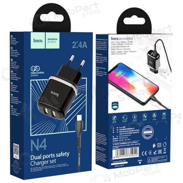 Cargador HOCO N4 Aspiring Dual USB + type-C cable (5V 2.4A) (negro)