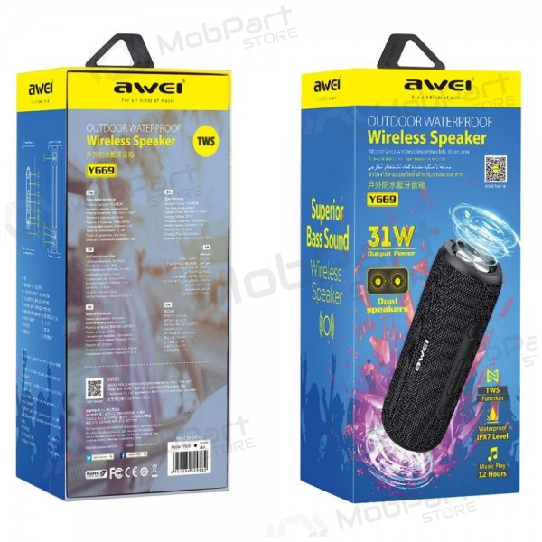 Bluetooth altavoz portátil Awei Y669 31W negro
