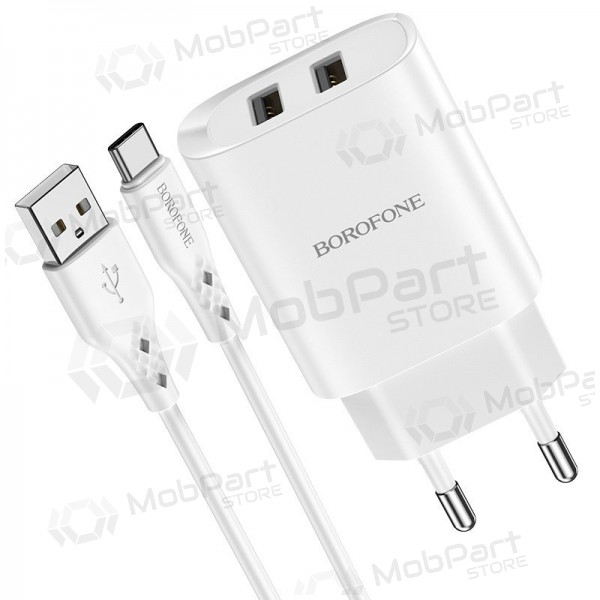 Cargador Borofone BN2 2xUSB 2.1A + USB Type-C (blanco)