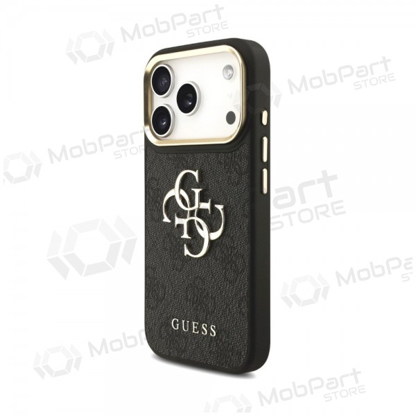 Funda para Apple iPhone 18 Pro Max - Guess PU Leather 4G Metal Logo Gold Frame (negra)