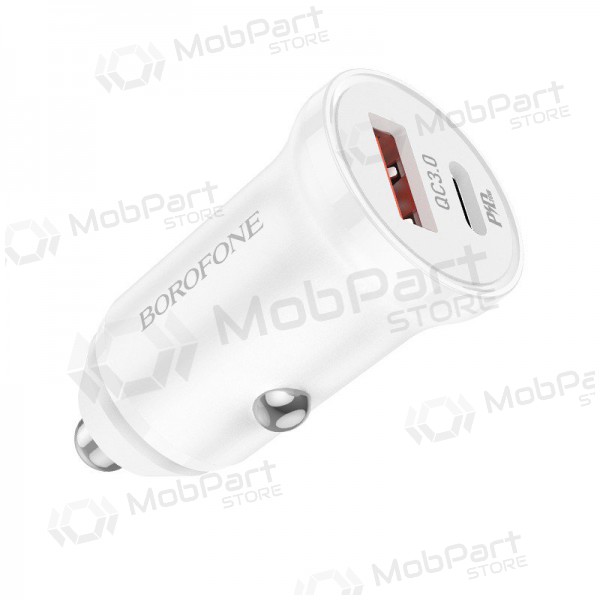 Cargador automobilinis Borofone BZ18A USB-A/Type-C PD20W+QC3.0 (blanco)