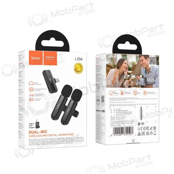 Belaidžių mikrofonų rinkinys Hoco L20A USB-C/Lightning negro
