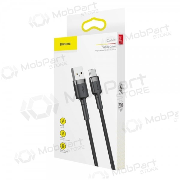 Cable USB Baseus Cafule Type-C 2.0m 2.0A (gris-negro) CATKLF-CG1