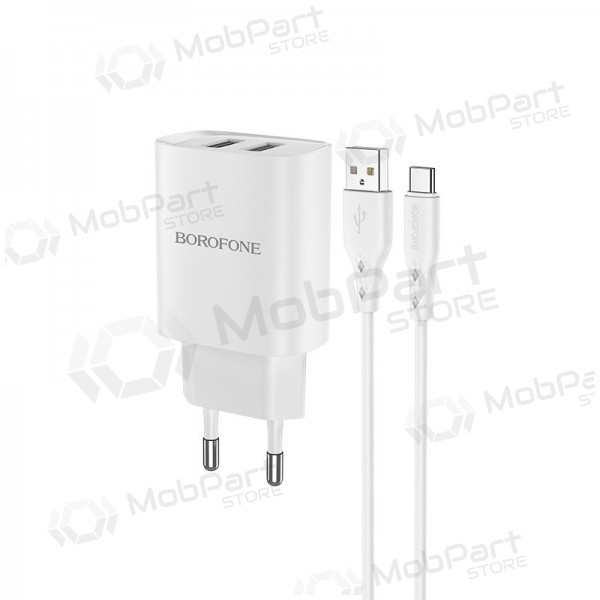 Cargador Borofone BN2 2xUSB 2.1A + USB Type-C (blanco)