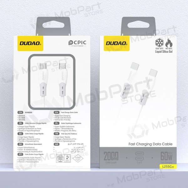 Cable USB-C Dudao L25SC USB-C a USB-C 2 m 60 W blanco