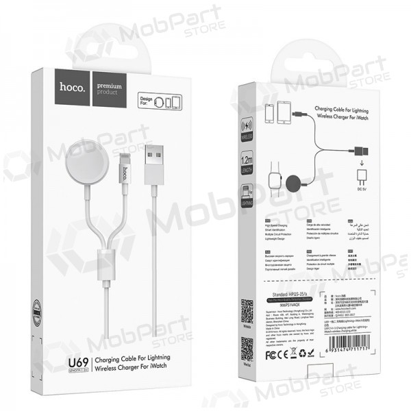 USB cable HOCO U69 lightning 1.0m (with iWatch wireless charger) (blanco)