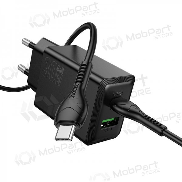 Cargador de teléfono Hoco N71 30 W GaN USB-C + USB-A con cable USB-C de 1 m negro