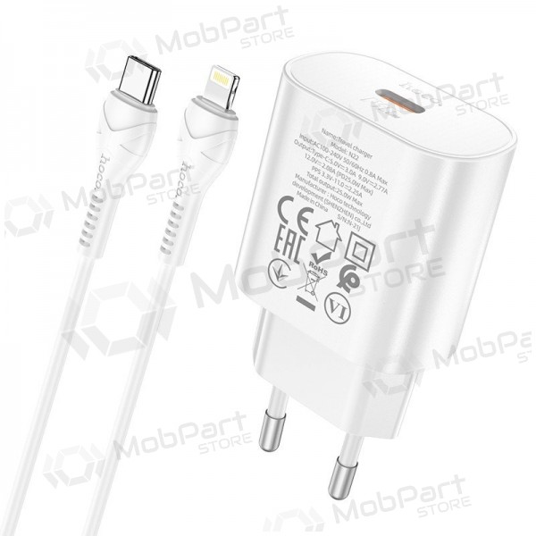 Cargador de teléfono Hoco N22 25 W USB-C con cable Lightning 1 m blanco